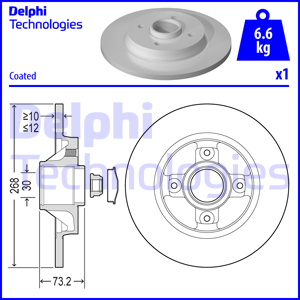 Peugeot 308 SW Rulmanlı Arka Fren Diski 268 mm Çap 2008-2014 DELPHI