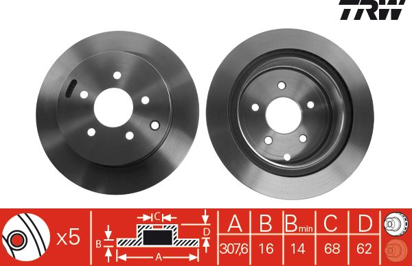 Infiniti FX35 Arka Fren Diski 308 mm Çap 2003-2008 TRW