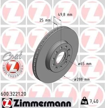 Volkswagen Jetta 4 Ön Fren Diski 1.2 TSI 105 Beygir 288 mm Çap 2011 Sonrası ZIMMERMANN