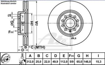 Volkswagen Beetle Ön Fren Diski 1.4 TSI 160 Beygir 312 mm Çap 2012-2019 ATE ORIGINAL