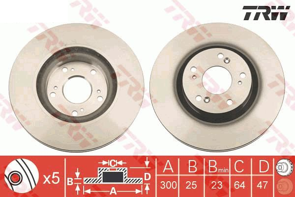 Honda CR-V Ön Fren Diski Büyük Tip 300 mm Çap 2002-2006 TRW