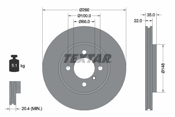 BMW 3 Serisi E30 Ön Fren Diski Havalı Tip 260 mm Çap 1983-1990 TEXTAR