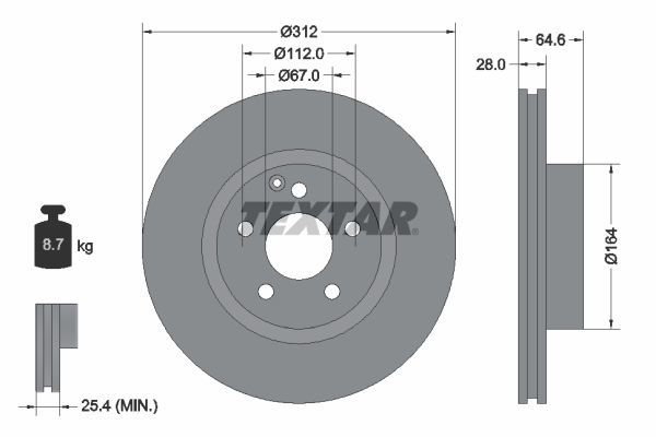 Mercedes 211 Kasa E320 Ön Fren Diski Havalı 312 mm TEXTAR