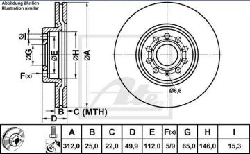 Skoda Superb 3 Ön Fren Diski 1.4 TSI 125 Beygir 312 mm Çap 2015 Sonrası ATE ORIGINAL