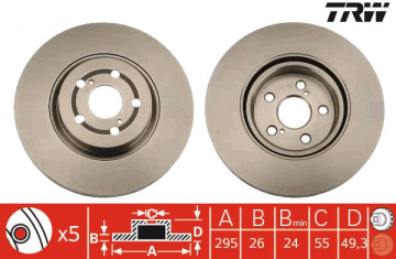 Toyota Avensis Ön Fren Diski 2.0 Dizel 126 Beygir 295 mm 2004-2009 TRW