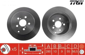 Toyota Avensis Arka Fren Diski 2.0 Dizel 126 Beygir 280 mm 2004-2009 TRW