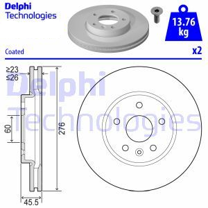 Opel Astra J Ön Fren Diski 1.4 Turbo 276 mm 2010-2015 DELPHI