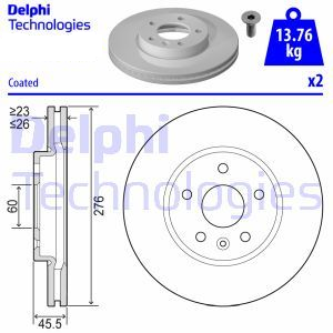 Opel Astra K Ön Fren Diski 1.4 100 Beygir 276 mm 2016 Sonrası DELPHI