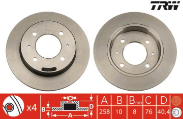 Hyundai Elantra Arka Fren Diski 258 mm Çap 2004-2006 TRW