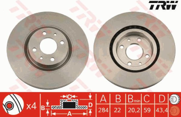 Fiat Bravo Ön Fren Diski 1.6 Dizel 105/120 Beygir 284 mm Çap 2008-2014 TRW