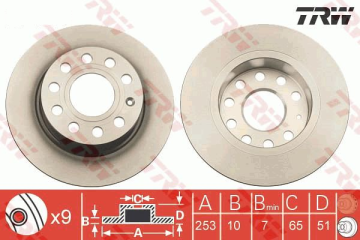 Seat Altea Arka Fren Diski 1.6 Benzinli 102 Beygir 253 mm Çap 2004-2015 TRW