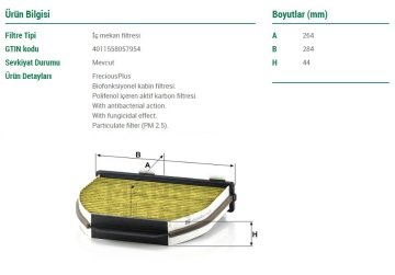 Mercedes C Serisi 204 Kasa Antialerjik Aktif Karbonlu Polen Filtresi Bütün Modellere 2007-2013 MANN