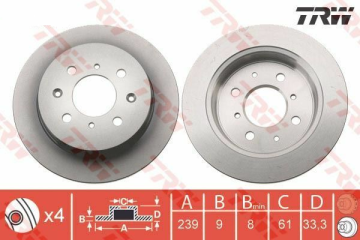 Honda City Arka Fren Diski 239 mm Çap 2009-2011 TRW