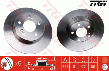 Mercedes 171 Kasa SLK200 Kompresör Arka Fren Diski Düz 278 mm Çap TRW