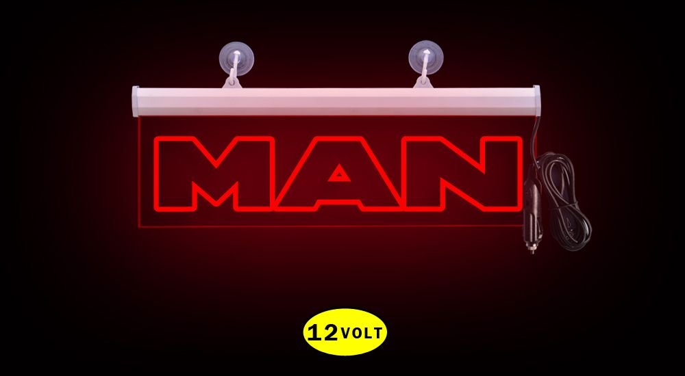 Ön Cam Işıklı Yazısı Man 35 cm Kırmızı 12 volt