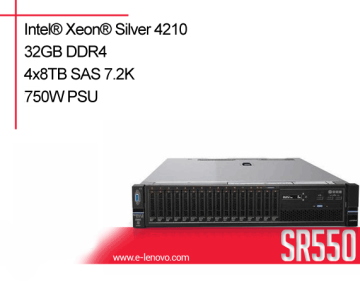 Lenovo Server SR550 Xeon Silver 4210 (10C 2.2GHz) 16GB DDR4 4x8TB SAS 7.2K (12x3.5”) RAID 930-16i/4GB 2x1GbE XCC Enterprise 1x750W 2U RACK