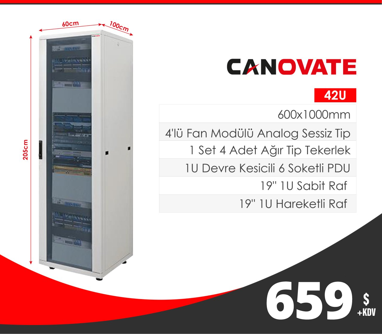 Canovate 42U 600x1000 Inorax-ST Serisi Dikili Tip 19'' Network Rack Kabinet