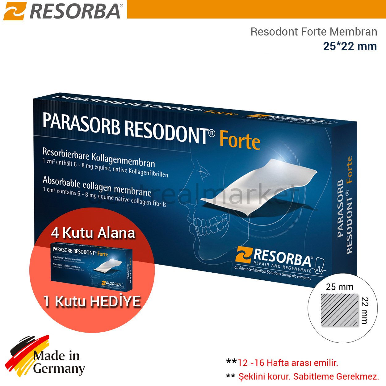 Parasorb Resodont Forte - Collagen Membran 25*22 mm - Kampanya ***