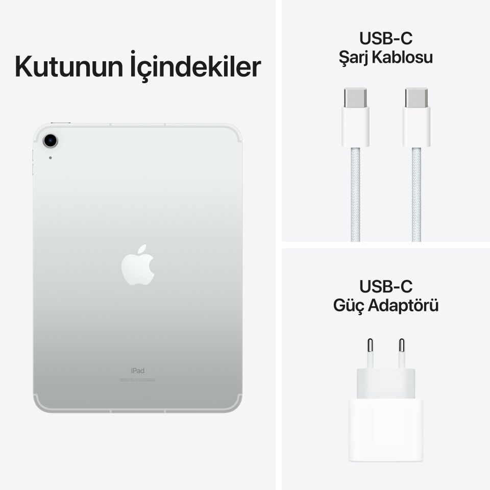 iPad 10. Nesil 10.9 inç Wi-Fi + Cellular 256GB Gümüş (MQ6T3TU/A)