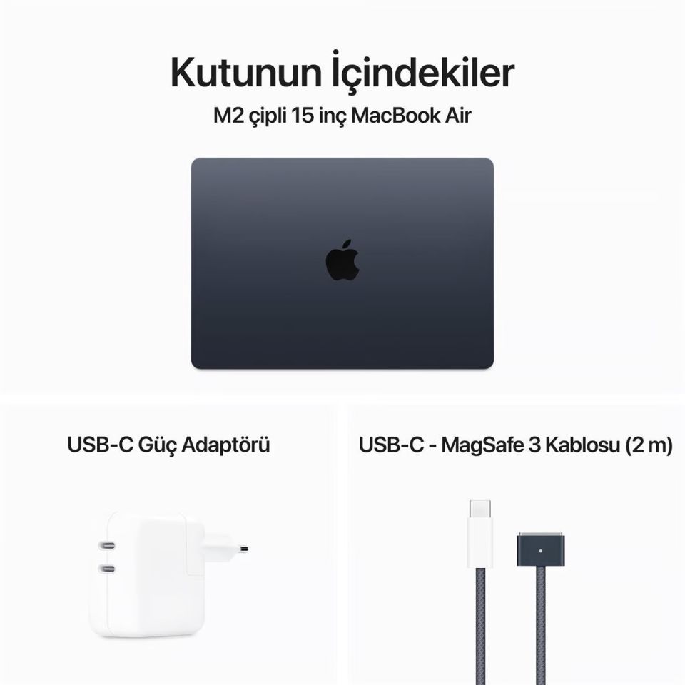 MacBook Air 15.3 inç M2 8C 10GPU 8 GB RAM 256 GB SSD Gece Yarısı (MQKW3TU/A)