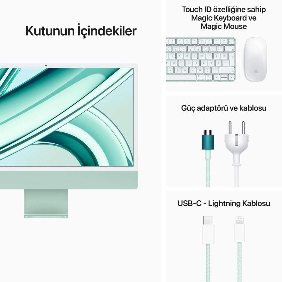 iMac 24 inç 4.5K M3 8C CPU 10C GPU 8GB RAM 256GB SSD Yeşil (MQRN3TU/A)