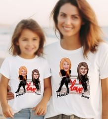 BK Gift 2’li Kişiye Özel Anne-Kız Karikatürlü Kombin Tişört Seti-3, Anneye Hediye, Anneler Günü Hediyeleri