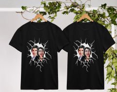 BK Gift Kişiye Özel Sevgililer Karikatürlü İkili Siyah T-shirt Seti, Sevgililer Hediye, Çift Hediyesi, Yıl Dönümü Hediyesi, Kişiye Özel Tişört-18