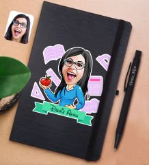 BK Gift Kişiye Özel Öğretmen Karikatürlü Siyah Defter ve Metal Versatil Kalem(0,7 Kurşun) Hediye Seti-5