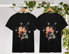 BK Gift Kişiye Özel Sevgililer Karikatürlü İkili Siyah T-shirt Seti, Sevgililer Hediye, Çift Hediyesi, Yıl Dönümü Hediyesi, Kişiye Özel Tişört-20