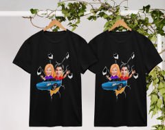 BK Gift Kişiye Özel Sevgililer Karikatürlü İkili Siyah T-shirt Seti, Sevgililer Hediye, Çift Hediyesi, Yıl Dönümü Hediyesi, Kişiye Özel Tişört-21
