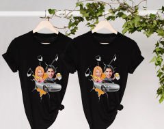 BK Gift Kişiye Özel Sevgililer Karikatürlü İkili Siyah T-shirt Seti, Sevgililer Hediye, Çift Hediyesi, Yıl Dönümü Hediyesi, Kişiye Özel Tişört-22