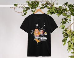 BK Gift Kişiye Özel Sevgililer Karikatürlü İkili Siyah T-shirt Seti, Sevgililer Hediye, Çift Hediyesi, Yıl Dönümü Hediyesi, Kişiye Özel Tişört-22