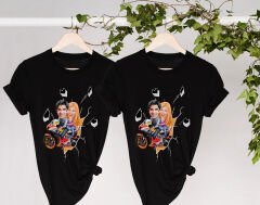 BK Gift Kişiye Özel Sevgililer Karikatürlü İkili Siyah T-shirt Seti, Sevgililer Hediye, Çift Hediyesi, Yıl Dönümü Hediyesi, Kişiye Özel Tişört-23