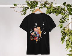 BK Gift Kişiye Özel Sevgililer Karikatürlü İkili Siyah T-shirt Seti, Sevgililer Hediye, Çift Hediyesi, Yıl Dönümü Hediyesi, Kişiye Özel Tişört-23