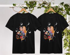 BK Gift Kişiye Özel Sevgililer Karikatürlü İkili Siyah T-shirt Seti, Sevgililer Hediye, Çift Hediyesi, Yıl Dönümü Hediyesi, Kişiye Özel Tişört-23