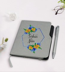 Kişiye Özel İsimli Gri Termo Deri Defter Kalem Seti-19