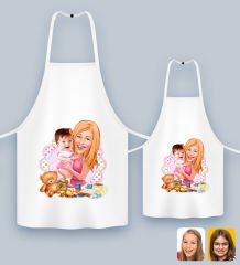BK Gift Kişiye Özel İkili Anne Kız Karikatürlü Mutfak Önlüğü Seti-7, Anneye Hediye, Anneler Günü Hediyeleri