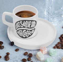 BK Gift Sunum Tabaklı Coffe Tasarımlı Kahve Fincanı-2, Sevgiliye Hediye, Aileye Hediye, Arkadaşa Hediye