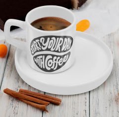 BK Gift Sunum Tabaklı Coffe Tasarımlı Kahve Fincanı-2, Sevgiliye Hediye, Aileye Hediye, Arkadaşa Hediye