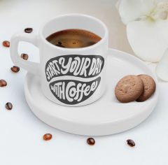 BK Gift Sunum Tabaklı Coffe Tasarımlı Kahve Fincanı-2, Sevgiliye Hediye, Aileye Hediye, Arkadaşa Hediye