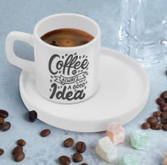 BK Gift Sunum Tabaklı Coffe Tasarımlı Kahve Fincanı-5, Sevgiliye Hediye, Aileye Hediye, Arkadaşa Hediye