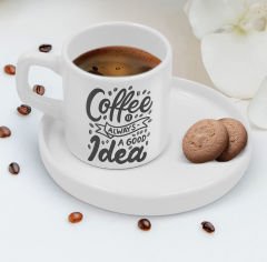 BK Gift Sunum Tabaklı Coffe Tasarımlı Kahve Fincanı-5, Sevgiliye Hediye, Aileye Hediye, Arkadaşa Hediye