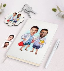 Kişiye Özel Kankalar Karikatürlü Beyaz Defter Kalem ve Anahtarlık Hediye Seti