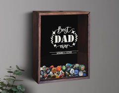 BK Gift Kişiye Özel İsimli Babalar Günü Tasarımlı Bira Kapağı Koleksiyonu Ahşap Kumbara-10, Ev Hediyesi, Babaya Hediye