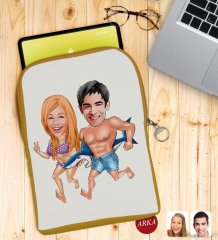 Kişiye Özel Sevgililer Karikatürlü Taşınabilir Koruyucu Tablet Kılıfı & Organizer Çanta - Sarı-8