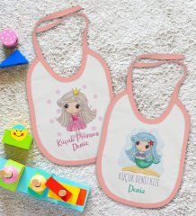 BK Kids Kişiye Özel Küçük Deniz Kızı ve Prenses Tasarımlı 2’li Pembe Mama Önlüğü-1