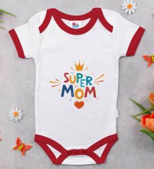 BK Kids Super Mom Tasarımlı Kırmızı Bebek Body Zıbın-1