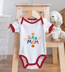 BK Kids Super Mom Tasarımlı Kırmızı Bebek Body Zıbın-1