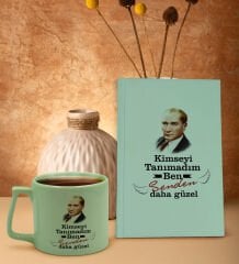 BK Gift Kimseyi Tanımadım Ben Atatürk Temalı Su Yeşili Sert Kapaklı Defter ve Middle Kupa Seti-5, Arkadaşa Hediye, Yeni İş Hediyesi, Doğum Günü Hediyesi