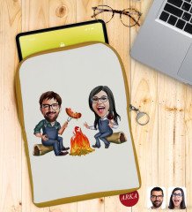 Kişiye Özel Sevgililer Karikatürlü Taşınabilir Koruyucu Tablet Kılıfı & Organizer Çanta - Sarı-95